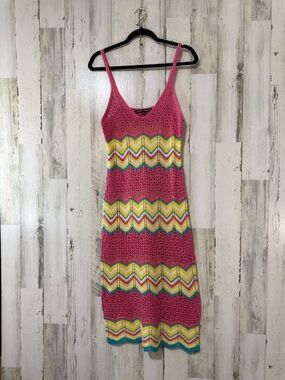 Almost Famous Pink Crochet Maxi Dress with Multicolor Chevron Bands